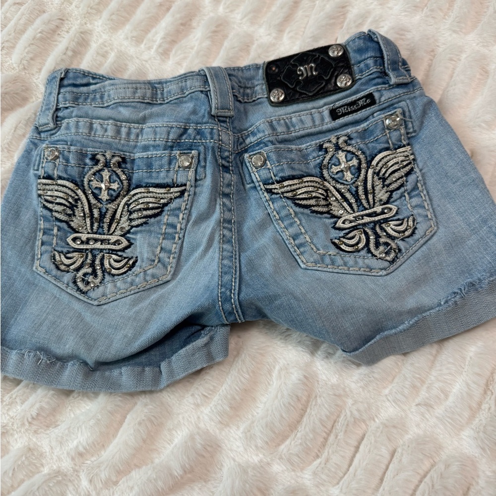Miss Me Blue Jean Shorts with Embroidery